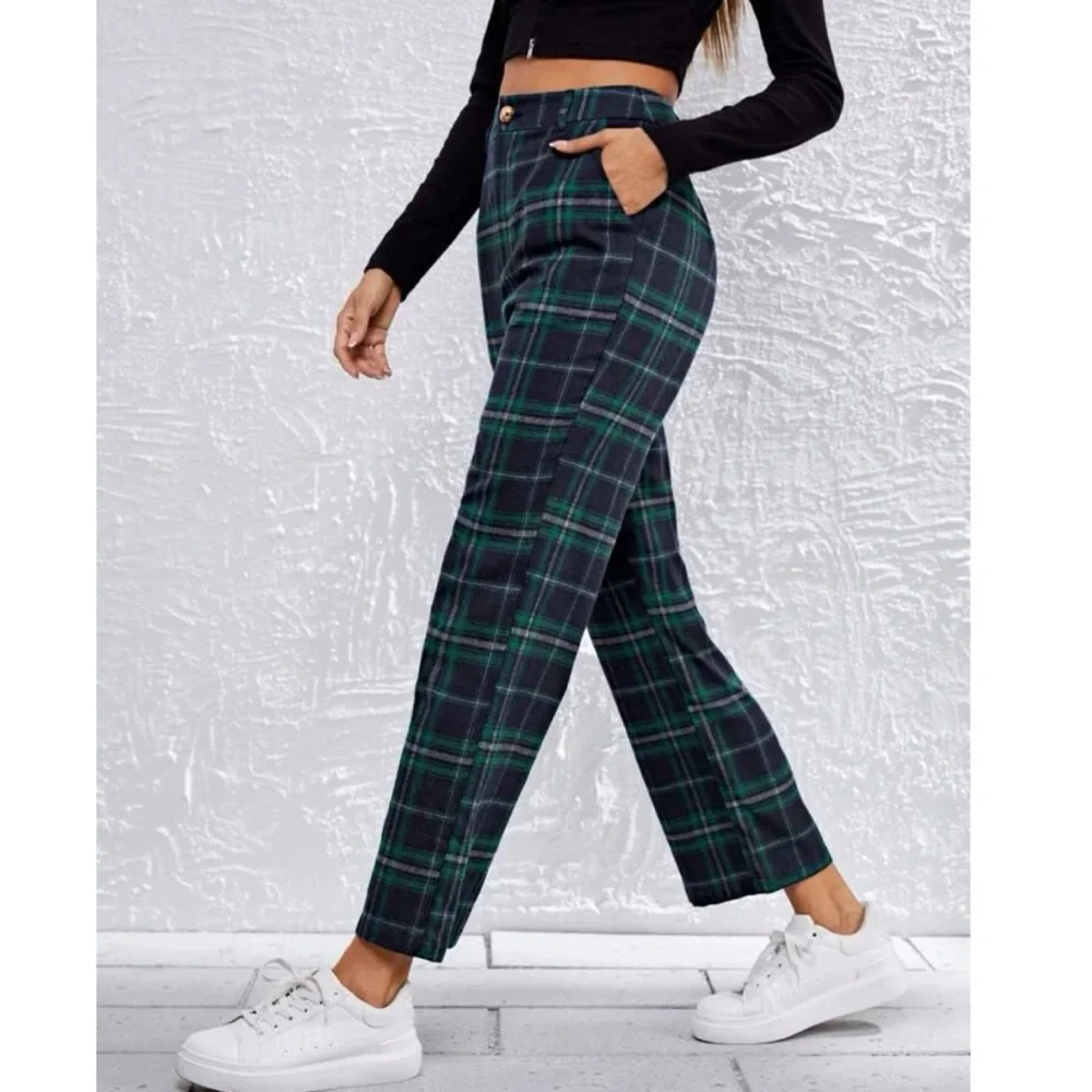 NWT Shein Slant Pocket Tartan Pants - Picture 1 of 7